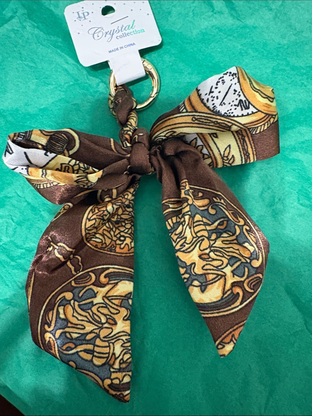 Brown & Gold Scarf Bow Keychain Bag Charm